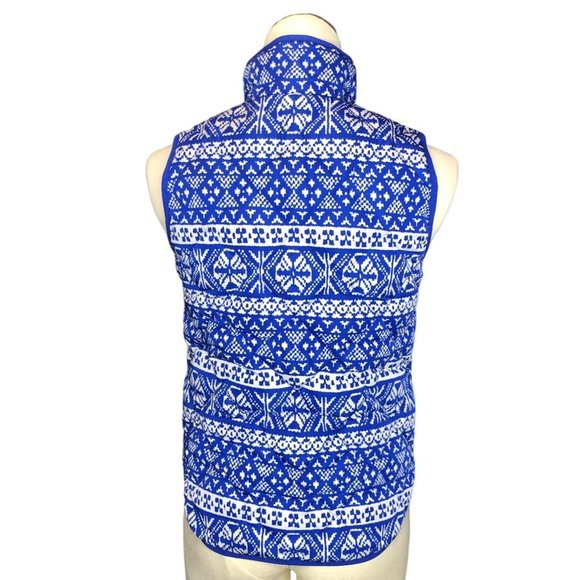 J Crew Puffy Winter Vest Womens PXS Blue White Pockets Fair Isle Excursion Outer - Picture 4 of 15